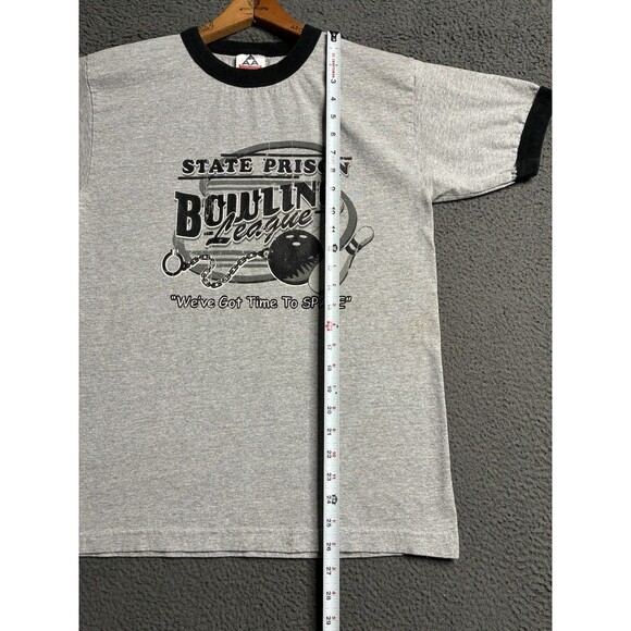 Vintage T-Shirt State Prison Bowling League Ringer Tee Mens Medium Humor - Picture 11 of 11